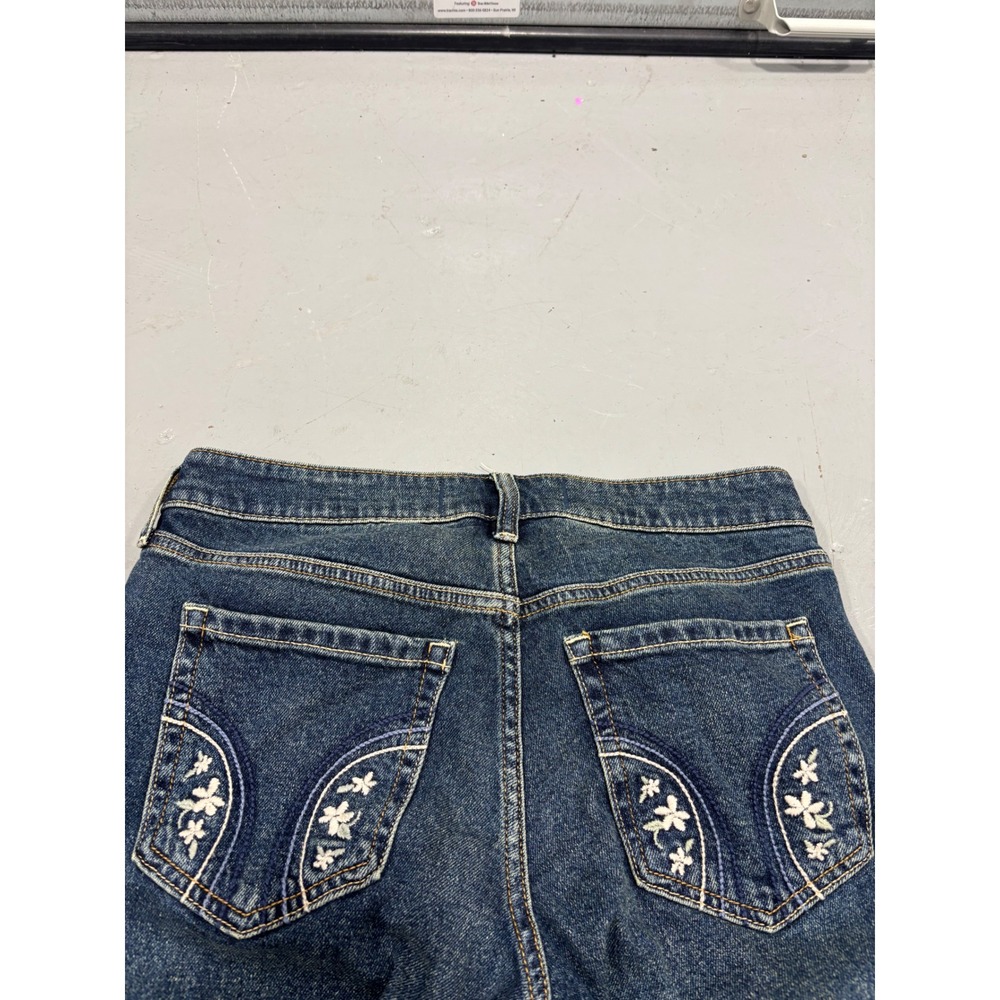 Hollister Low-Rise Bootcut Jeans Womens 6 Long W28 Dark Wash Floral Embroidered - Picture 7 of 8